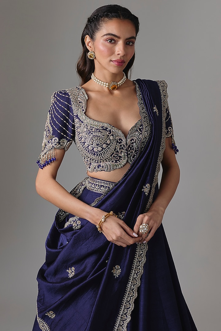 Purple Raw Silk Zardosi Embroidered Bridal Lehenga Set by Jayanti Reddy at Pernia's Pop Up Shop
