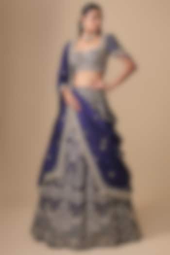 Purple Raw Silk Zardosi Embroidered Bridal Bridal Lehenga Set by Jayanti Reddy at Pernia's Pop Up Shop
