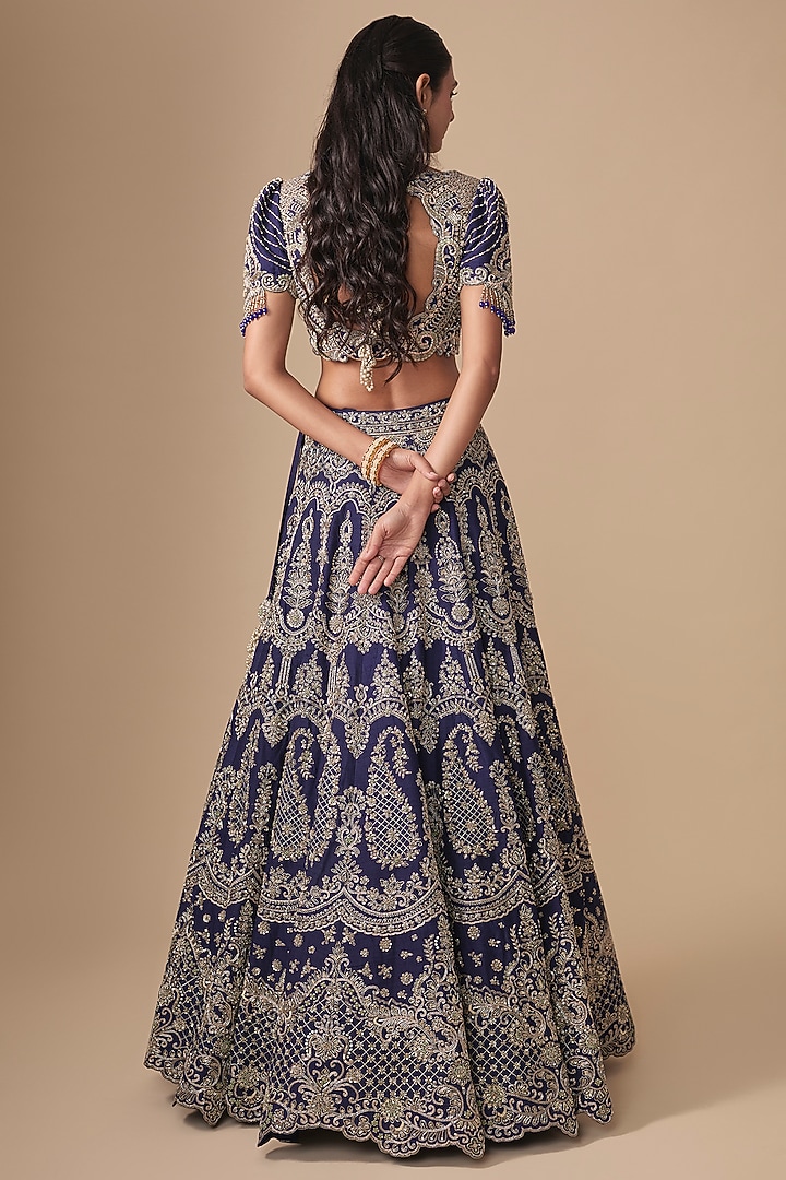 Purple Raw Silk Zardosi Embroidered Bridal Bridal Lehenga Set by Jayanti Reddy at Pernia's Pop Up Shop