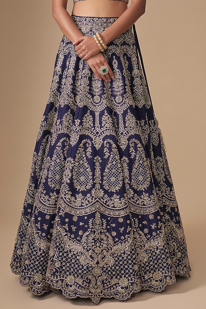 Purple Raw Silk Zardosi Embroidered Bridal Bridal Lehenga Set by Jayanti Reddy at Pernia's Pop Up Shop