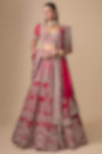 Pink Raw Silk Zardosi Embroidered Bridal Bridal Lehenga Set by Jayanti Reddy at Pernia's Pop Up Shop