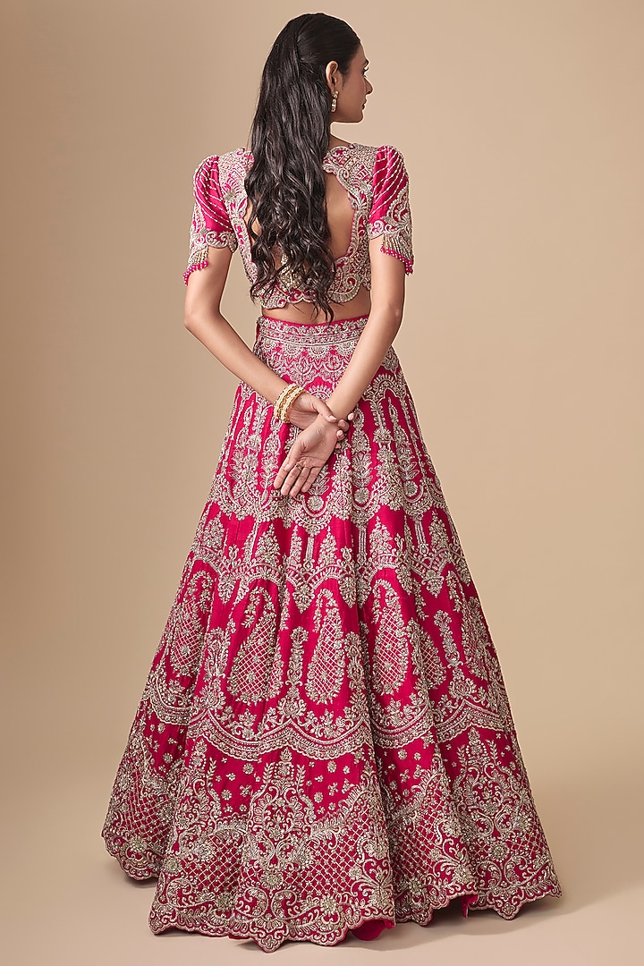 Pink Raw Silk Zardosi Embroidered Bridal Lehenga Set by Jayanti Reddy at Pernia's Pop Up Shop