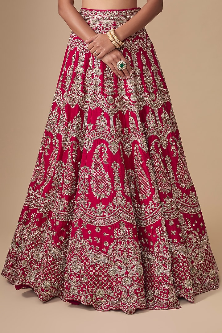 Pink Raw Silk Zardosi Embroidered Bridal Lehenga Set by Jayanti Reddy at Pernia's Pop Up Shop