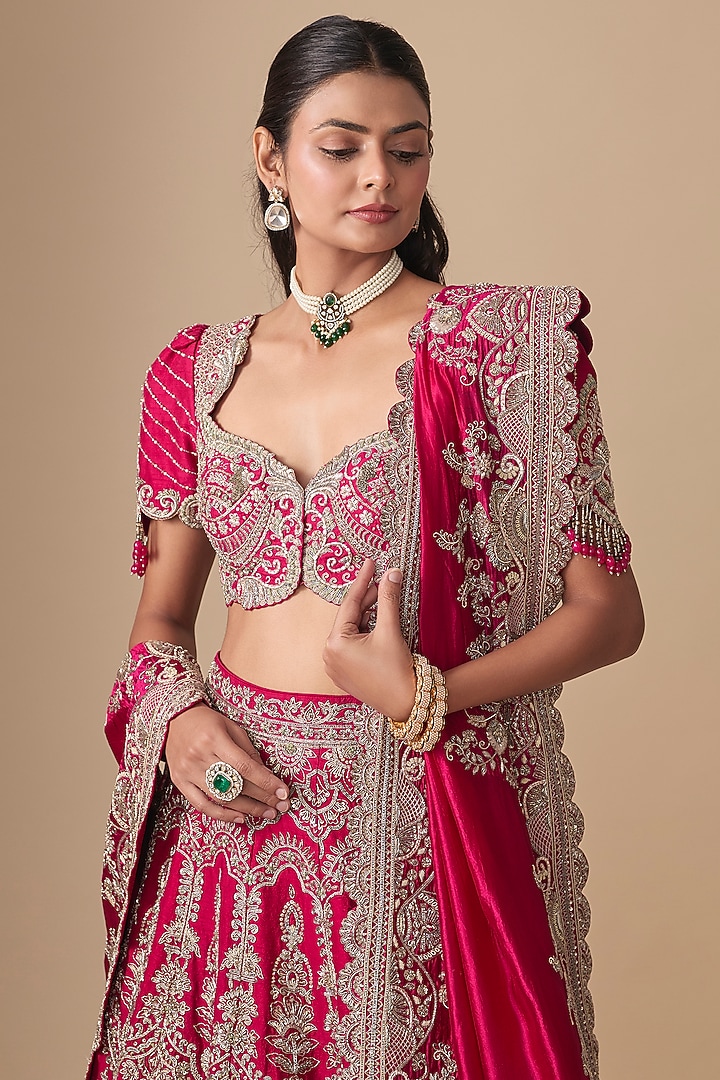 Pink Raw Silk Zardosi Embroidered Bridal Lehenga Set by Jayanti Reddy at Pernia's Pop Up Shop