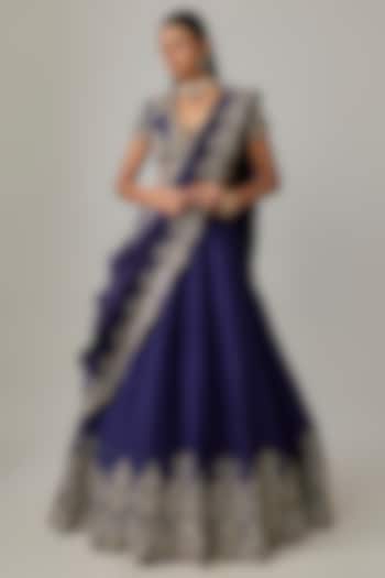 Purple Raw Silk Hand Embroidered Bridal Lehenga Set by Jayanti Reddy at Pernia's Pop Up Shop
