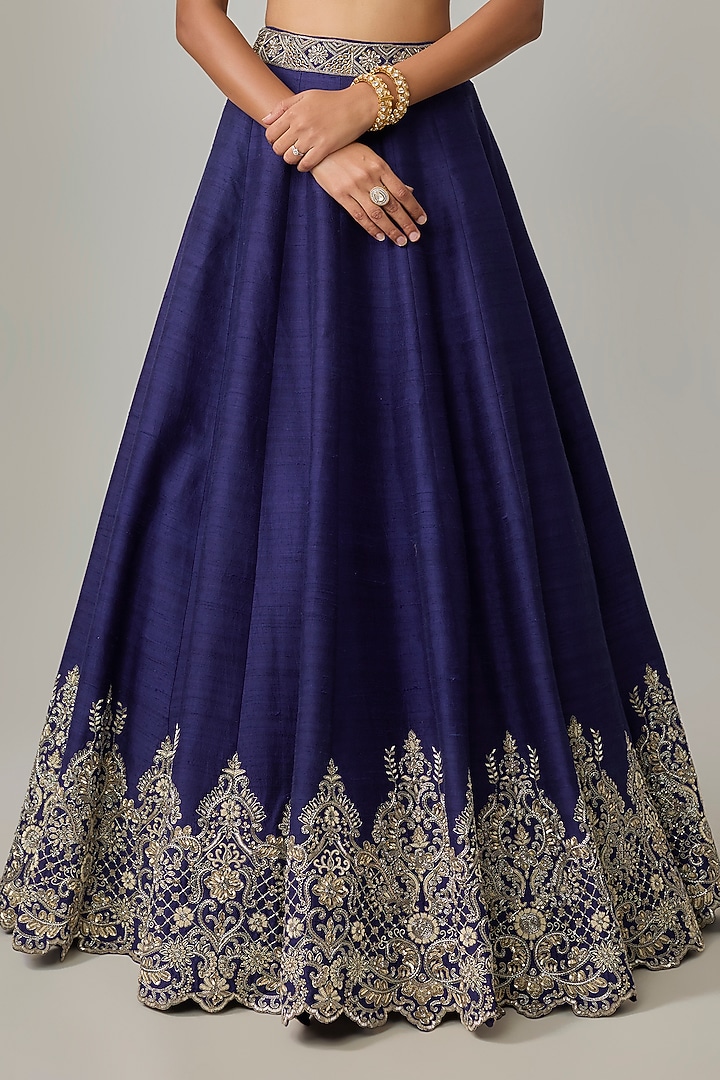 Purple Raw Silk Hand Embroidered Bridal Lehenga Set by Jayanti Reddy at Pernia's Pop Up Shop
