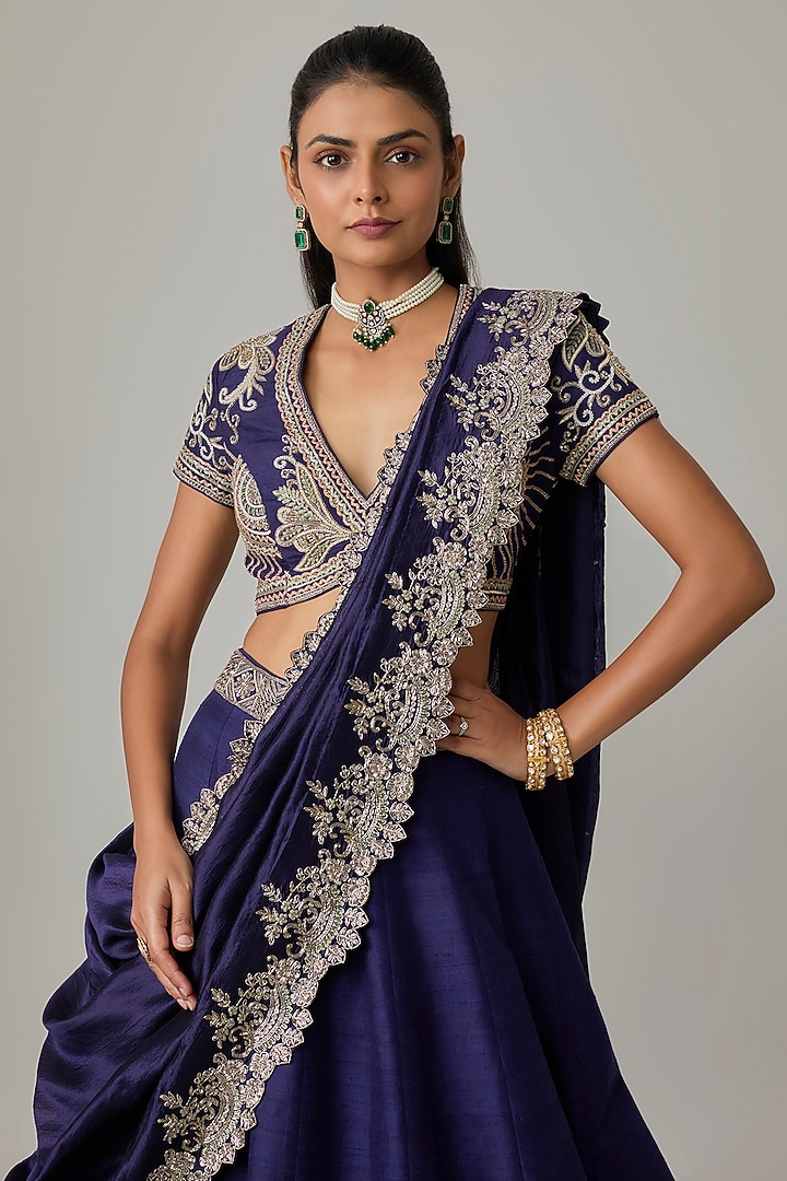 Purple Raw Silk Hand Embroidered Bridal Lehenga Set by Jayanti Reddy at Pernia's Pop Up Shop