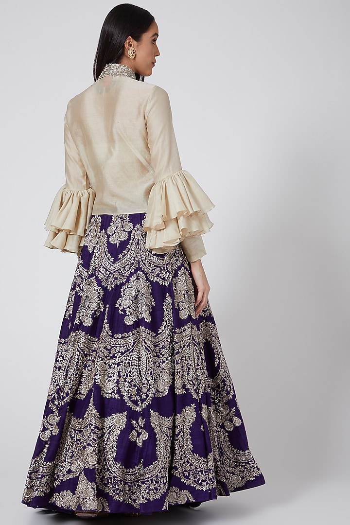 Purple Raw Silk Embroidered Bridal Lehenga Set by Jayanti Reddy at Pernia's Pop Up Shop