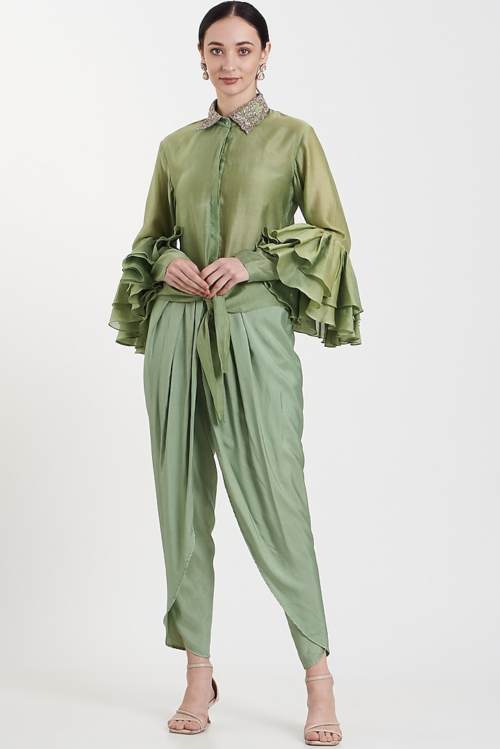 Mint Green Chanderi Silk Dhoti Set by Jayanti Reddy at Pernia's Pop Up Shop