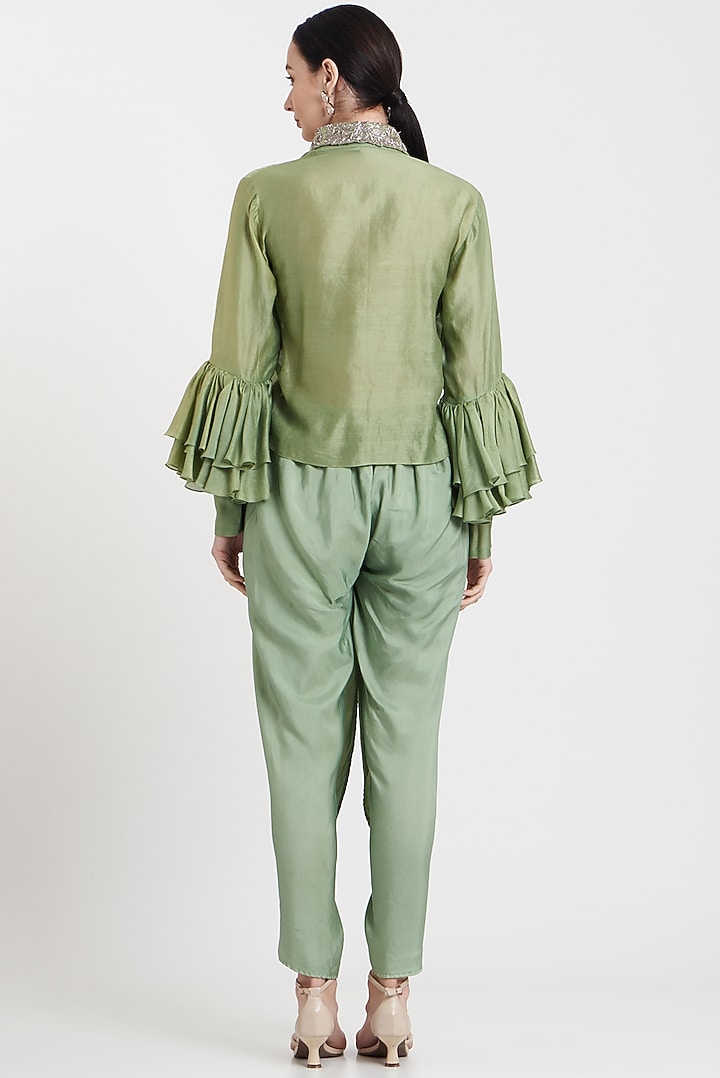 Mint Green Chanderi Silk Dhoti Set by Jayanti Reddy at Pernia's Pop Up Shop