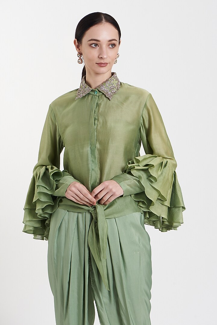 Mint Green Chanderi Silk Dhoti Set by Jayanti Reddy at Pernia's Pop Up Shop