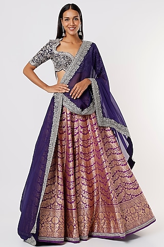 Purple Embroidered Lehenga Set by Jayanti Reddy