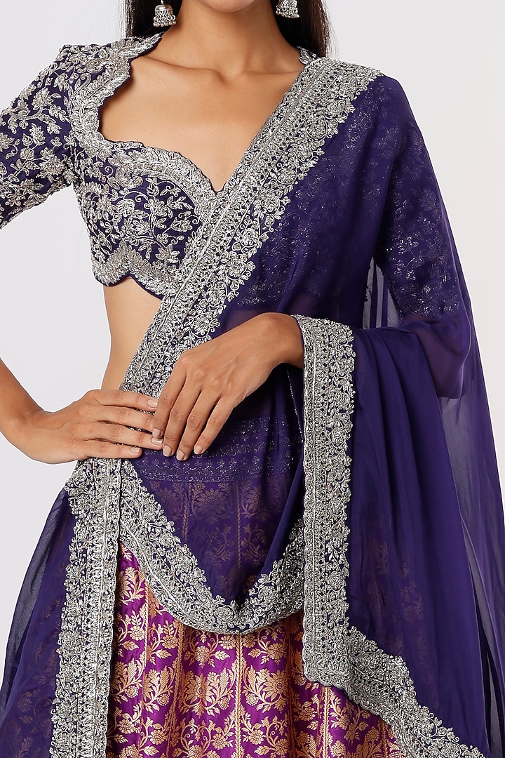 Purple Embroidered Bridal Lehenga Set by Jayanti Reddy at Pernia's Pop Up Shop