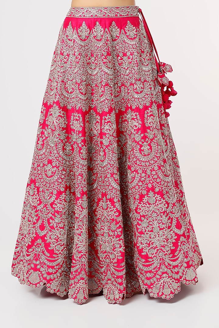 Fuchsia Raw Silk Embroidered Bridal Lehenga Set by Jayanti Reddy at Pernia's Pop Up Shop