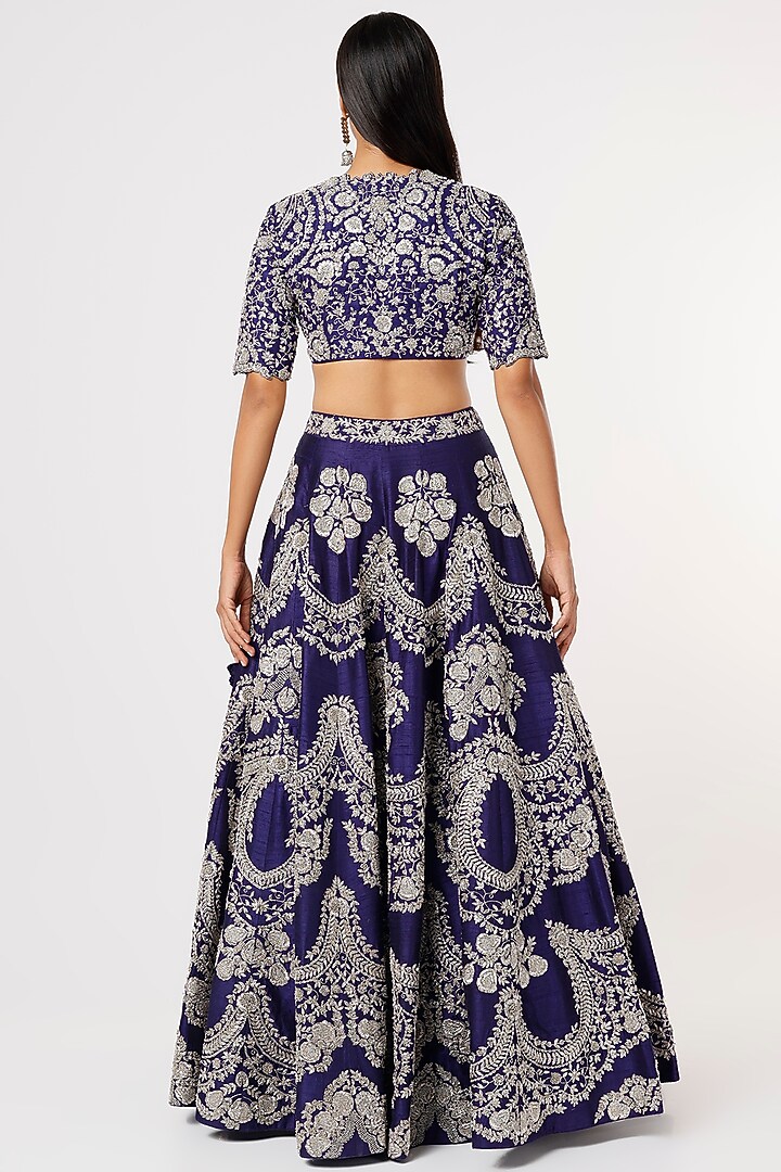 Purple Raw Silk Embroidered Bridal Lehenga Set by Jayanti Reddy at Pernia's Pop Up Shop