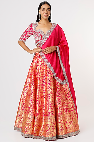 Fuchsia Banarasi Embroidered Lehenga Set by Jayanti Reddy