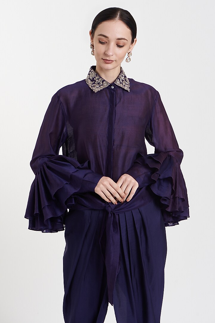 Purple Chanderi Silk Dhoti Pant Set by Jayanti Reddy at Pernia's Pop Up Shop