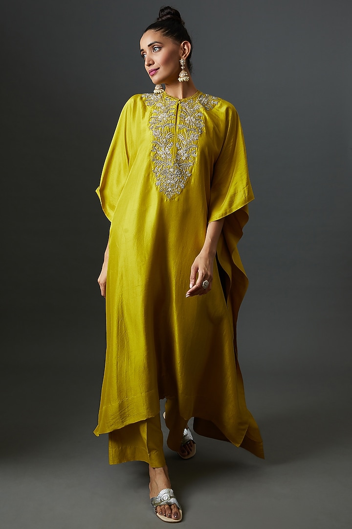 Mustard Silk Palazzo Pants by Jayanti Reddy at Pernia's Pop Up Shop