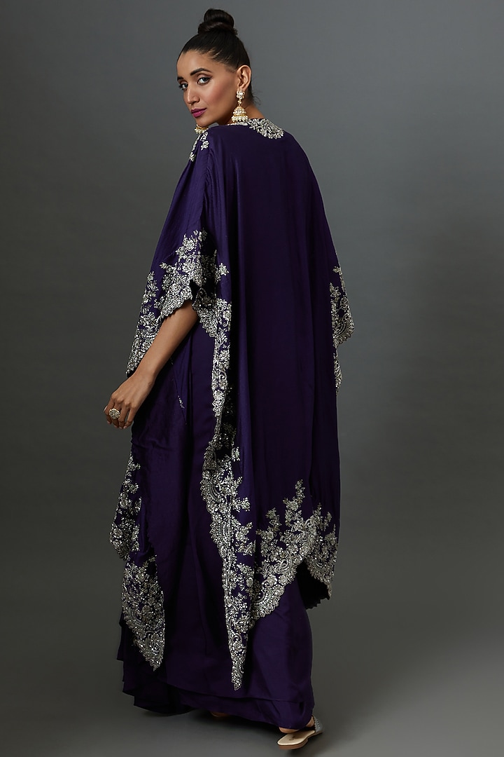 Purple Silk Embroidered Cape Set by Jayanti Reddy at Pernia's Pop Up Shop