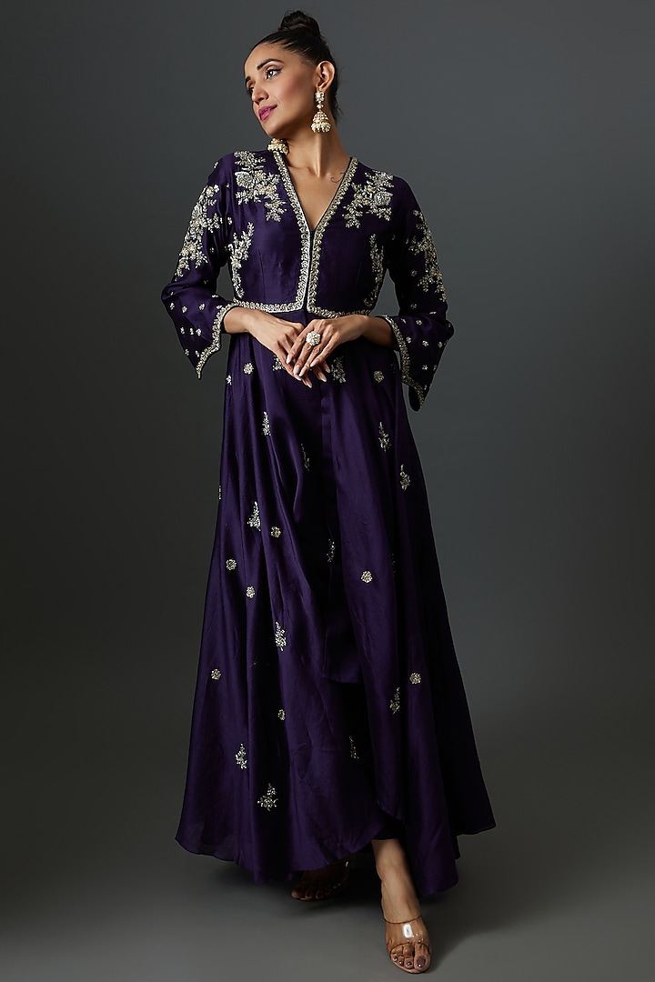 Purple Silk Embroidered Dress by Jayanti Reddy at Pernia's Pop Up Shop