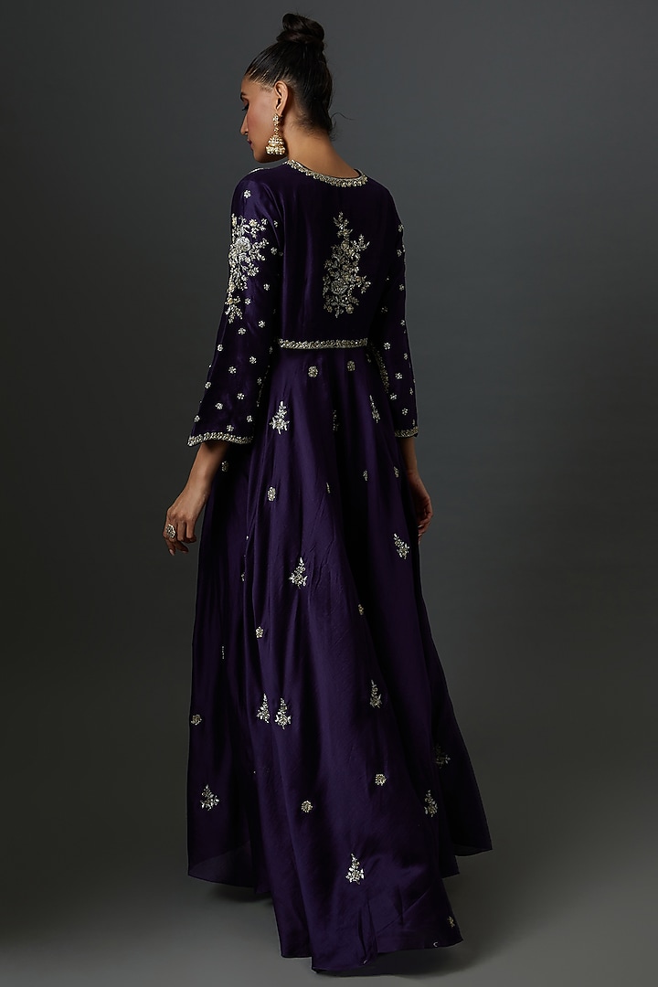 Purple Silk Zari Embroidered Wedding Anarkali Set by Jayanti Reddy at Pernia's Pop Up Shop