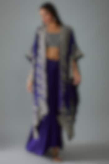 Purple Silk Embroidered Cape Set by Jayanti Reddy at Pernia's Pop Up Shop