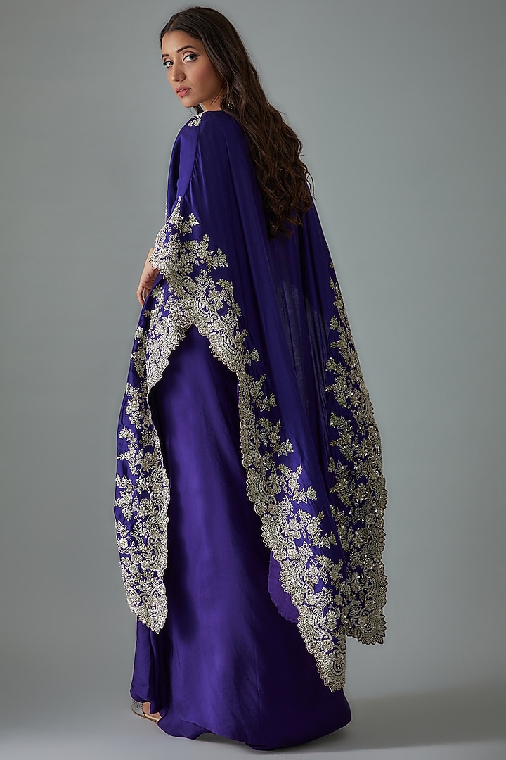Purple Silk Embroidered Cape Set by Jayanti Reddy at Pernia's Pop Up Shop