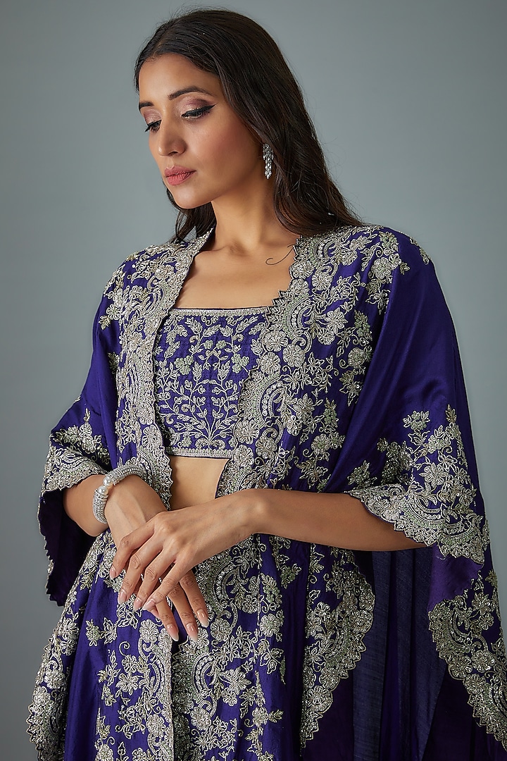 Purple Silk Embroidered Cape Set by Jayanti Reddy at Pernia's Pop Up Shop