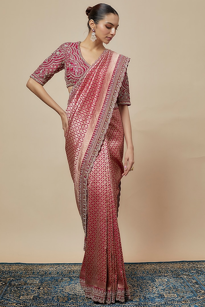 Pink Banarasi Silk Zari Embroidered Bridal Saree Set by Jayanti Reddy at Pernia's Pop Up Shop