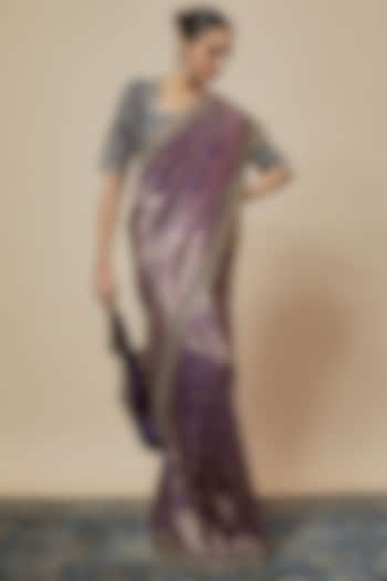 Purple Banarasi Silk Zari Embroidered Saree Set by Jayanti Reddy at Pernia's Pop Up Shop