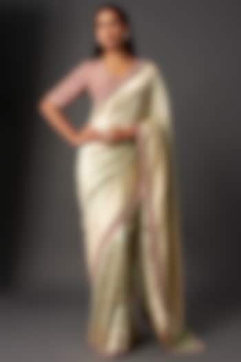 Mint Peach Banarasi Zardosi Embroidered Bridal Saree Set by Jayanti Reddy at Pernia's Pop Up Shop