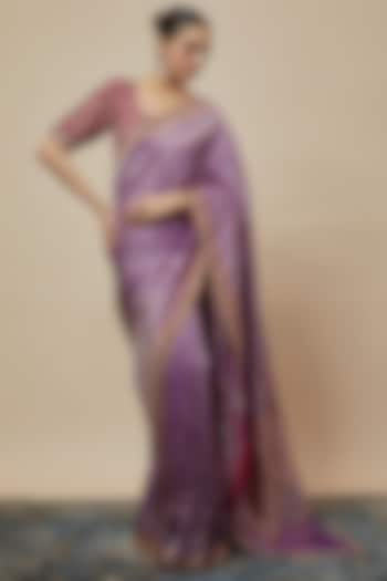 Purple Banarasi Silk Zari Embroidered Saree Set by Jayanti Reddy at Pernia's Pop Up Shop