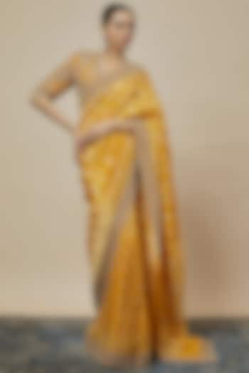 Mango Yellow Banarasi Silk Zari Embroidered Saree Set by Jayanti Reddy at Pernia's Pop Up Shop