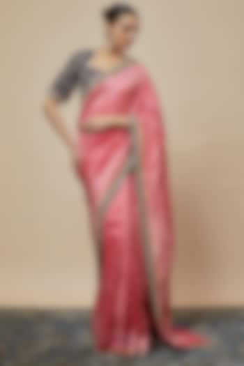 Pink Banarasi Silk Zari Embroidered Bridal Saree Set by Jayanti Reddy at Pernia's Pop Up Shop