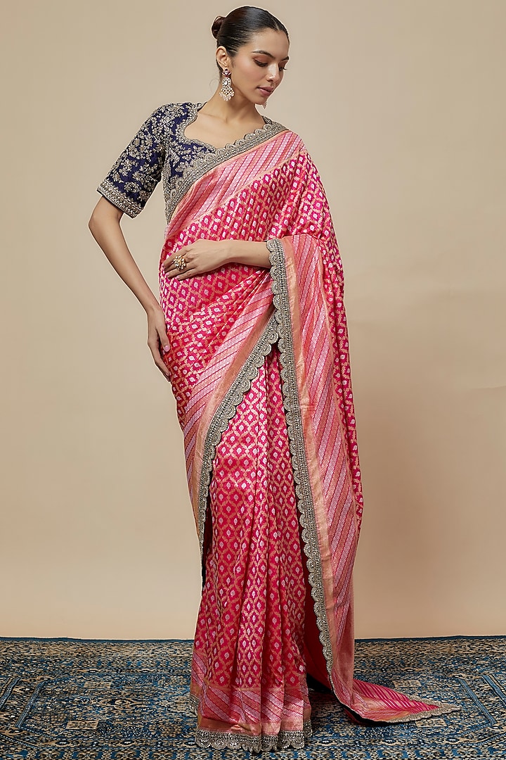 Pink Banarasi Silk Zari Embroidered Bridal Saree Set by Jayanti Reddy at Pernia's Pop Up Shop