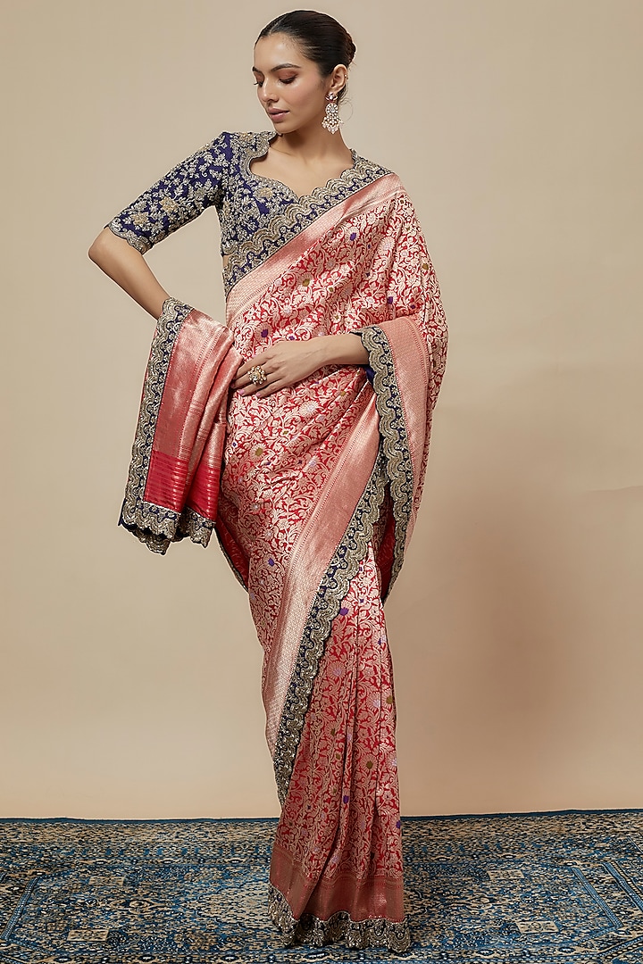 Red Banarasi Silk Zari Embroidered Saree Set by Jayanti Reddy at Pernia's Pop Up Shop