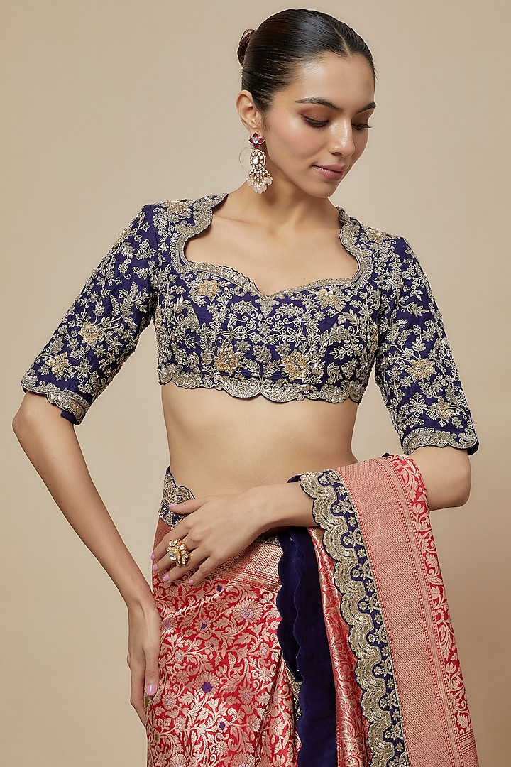 Red Banarasi Silk Zari Embroidered Bridal Saree Set by Jayanti Reddy at Pernia's Pop Up Shop