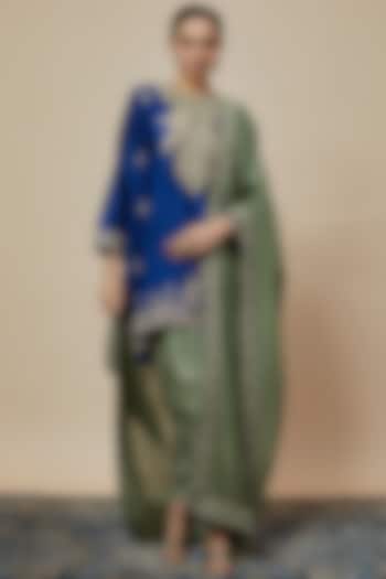 Navy Blue Silk Zari Embroidered Tunic Set by Jayanti Reddy at Pernia's Pop Up Shop