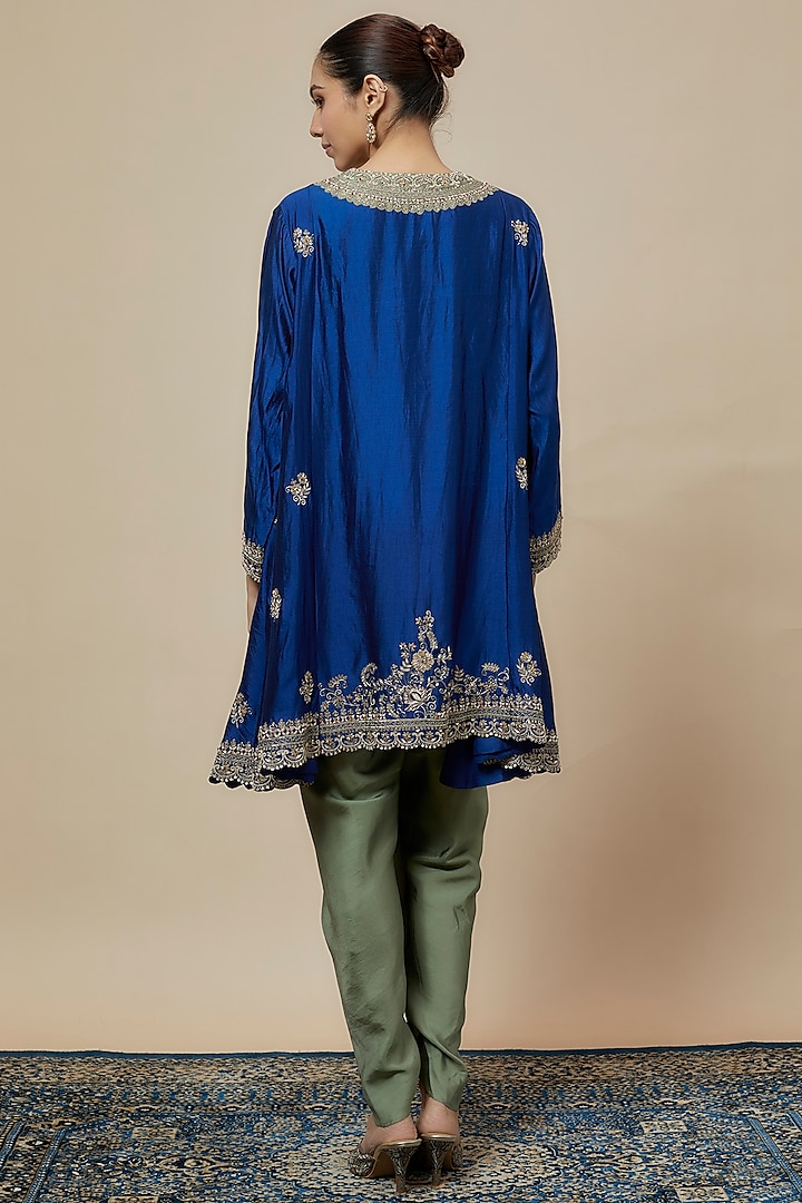 Navy Blue Silk Zari Embroidered Tunic Set by Jayanti Reddy at Pernia's Pop Up Shop