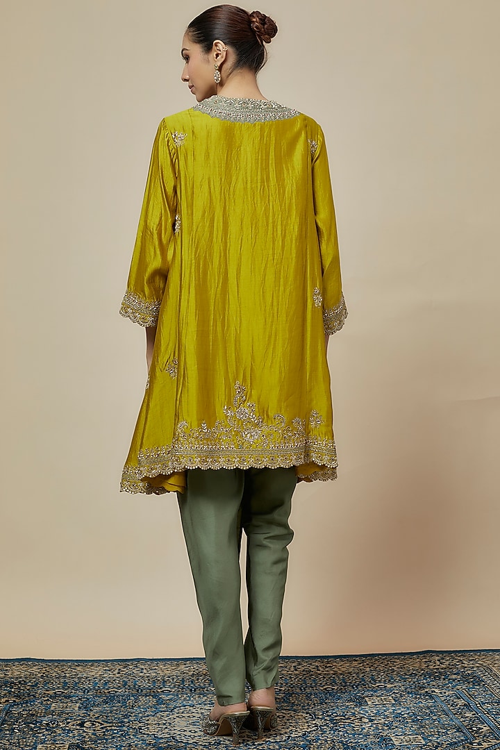 Mustard Yellow Silk Zari Embroidered Tunic Set by Jayanti Reddy at Pernia's Pop Up Shop