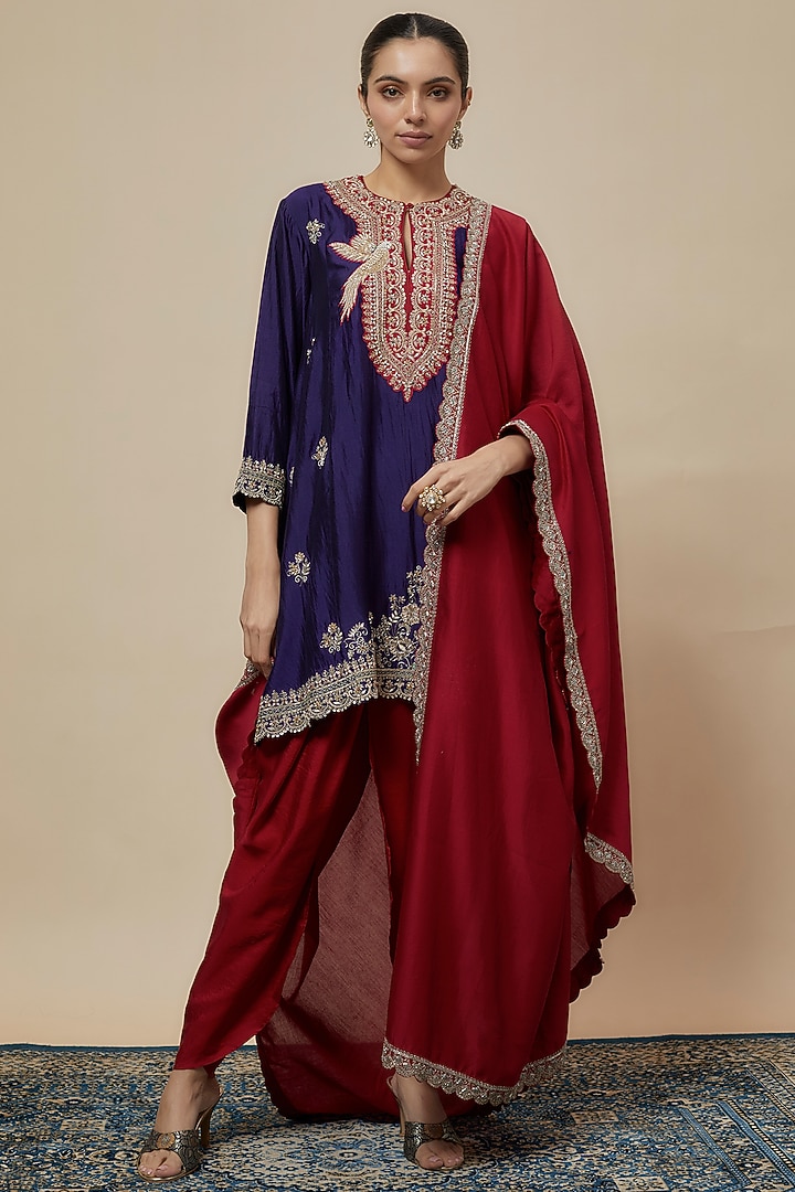 Purple Silk Zari Embroidered Tunic Set by Jayanti Reddy at Pernia's Pop Up Shop
