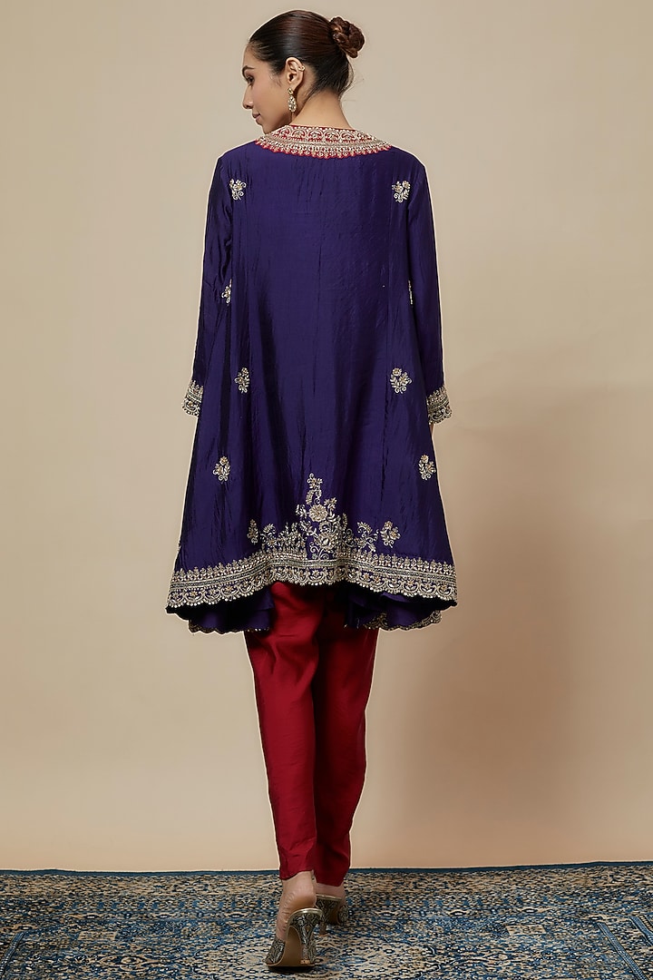 Purple Silk Zari Embroidered Tunic Set by Jayanti Reddy at Pernia's Pop Up Shop