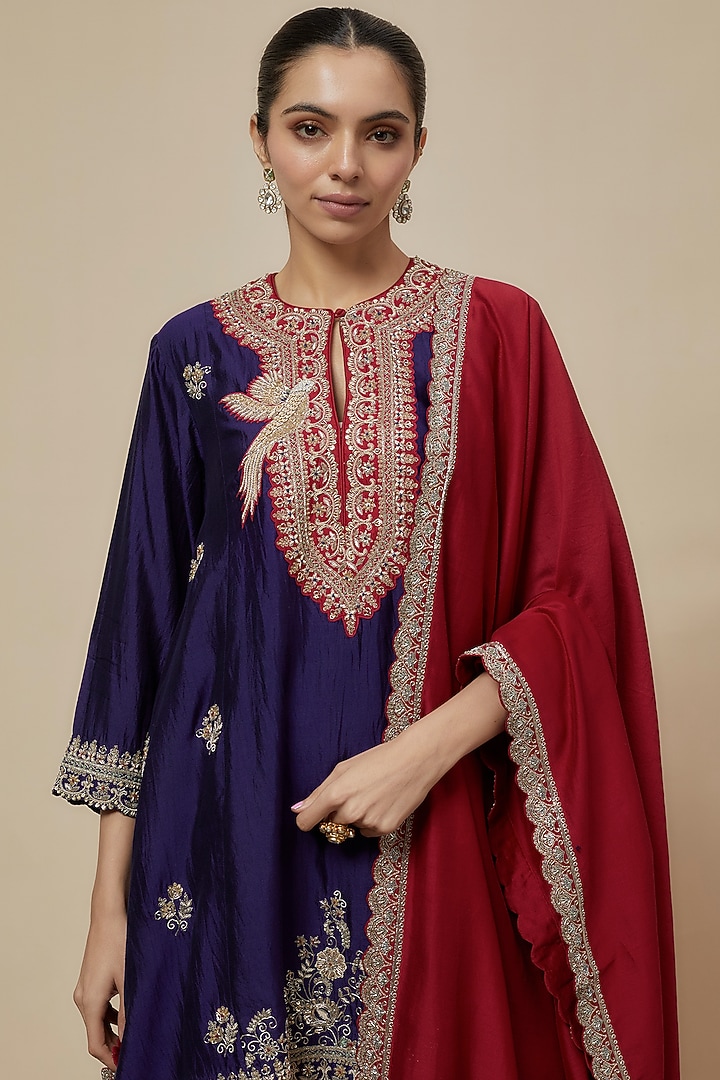 Purple Silk Zari Embroidered Tunic Set by Jayanti Reddy at Pernia's Pop Up Shop