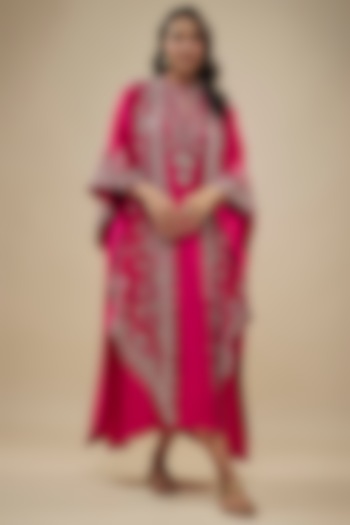 Pink Silk Zari Embroidered Kaftan With Cape by Jayanti Reddy at Pernia's Pop Up Shop