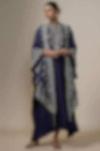 Purple Silk Zari Embroidered Kaftan With Cape by Jayanti Reddy at Pernia's Pop Up Shop