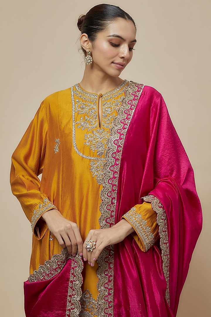 Mango Yellow Silk Zari Embroidered Tunic Set by Jayanti Reddy at Pernia's Pop Up Shop