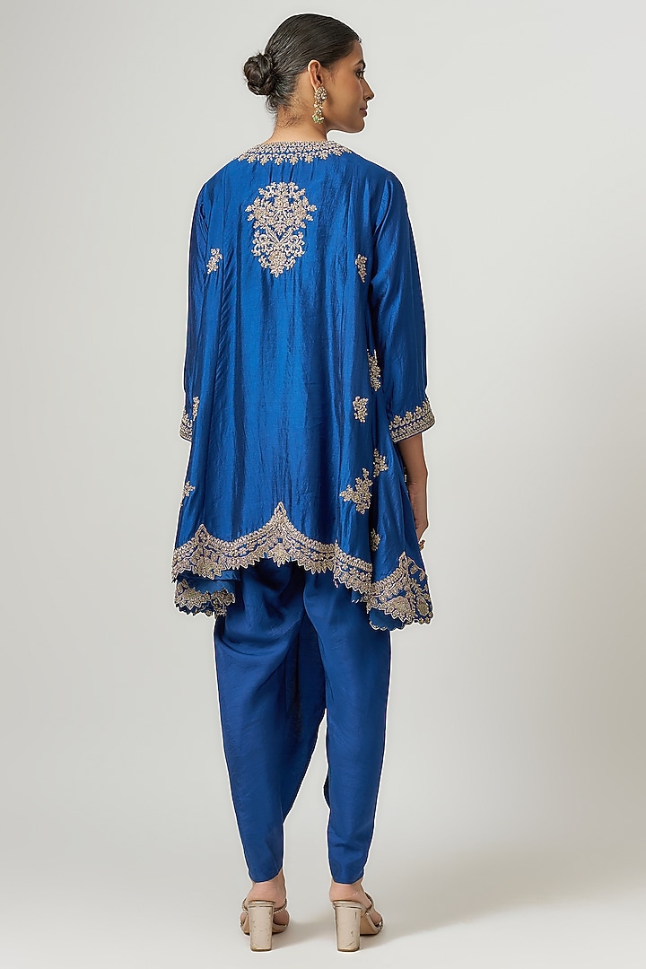Navy Blue Silk Zari Embroidered Kurta Set by Jayanti Reddy at Pernia's Pop Up Shop