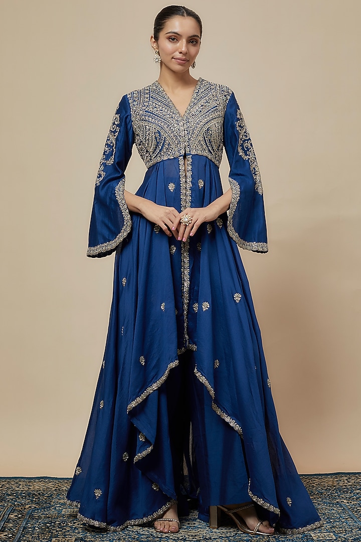 Navy Blue Silk Zari Embroidered Bridal Anarkali Set by Jayanti Reddy at Pernia's Pop Up Shop