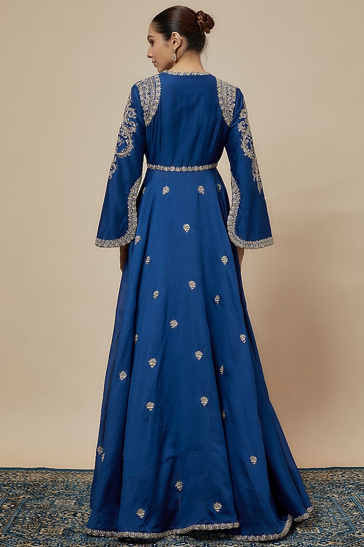 Navy Blue Silk Zari Embroidered Bridal Anarkali Set by Jayanti Reddy at Pernia's Pop Up Shop