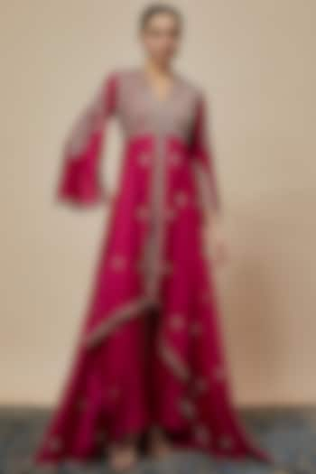 Pink Silk Zari Embroidered Anarkali Set by Jayanti Reddy at Pernia's Pop Up Shop